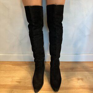 Vintage Black Suede Thigh High Riding Boots Size 6.5 Made in Spain Equestrian